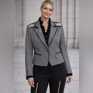 Sam Edelman Houndstooth Tailored Blazer Faux Leather Trim | NWT | L